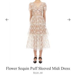 Self-Portrait Flower Sequin Puff Midi Dress